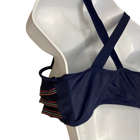 Land's End Girls Ruffle Flounce Bikini Top Navy Embroidered Cross Back Size 16 - Picture 5 of 16